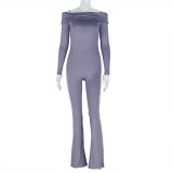Solid Color Women's Off Shoulder Casual Long Jumpsuit