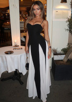 Spring Women's Fashion Chic Color Block Patchwork Strap Dress