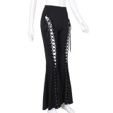 Summer Dark Street Style Lace-Up Bell Bottom Pants