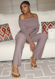 Solid Color Women's Off Shoulder Casual Long Jumpsuit
