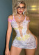Tie-Dye Lingerie Sexy Hollowed Out Pink Yellow Mesh Jacquard See-Through Bodycon Dress