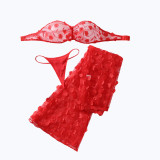Red Floral See-Through Sheer Shaping Sexy Two-Piece Lingerie Set