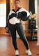 Women's Fashion Color Block Zipper Hoodie and Wide-Leg Elastic Waist Sport Pants Set