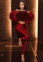Autumn Solid Off-Shoulder Fuzzy Hollowed Out Sexy High-Waist Long Sleeve Jumpsuit Autumn Solid Off-Shoulder Fuzzy Hollowed Out Sexy High-Waist Long Sleeve Jumpsuit