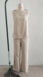 Summer Women's Fashion Casual Elegant Sleeveless Vest and Buttoned Pants Set