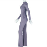 Solid Color Women's Off Shoulder Casual Long Jumpsuit