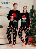 Christmas Family Matching Pajama Set Santa Hat Antlers Letter Print Black Pants Set