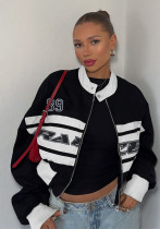 Autumn Trendy Letter Print Contrast Color Long Sleeve Stand Collar Jacket Autumn Trendy Letter Print Contrast Color Long Sleeve Stand Collar Jacket