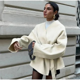 Women's Fashion Casual Loose Belt Wool Coat