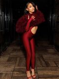 Autumn Solid Off-Shoulder Fuzzy Hollowed Out Sexy High-Waist Long Sleeve Jumpsuit