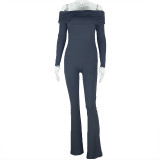 Solid Color Women's Off Shoulder Casual Long Jumpsuit