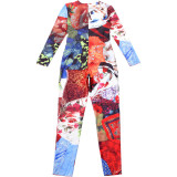Autumn Print Style Street Tight Fitting Long Sleeve Jumpsuit