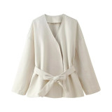 Women's Fashion Casual Loose Belt Wool Coat