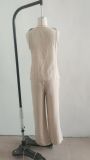 Summer Women's Fashion Casual Elegant Sleeveless Vest and Buttoned Pants Set
