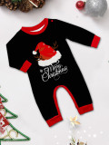 Christmas Family Matching Pajama Set Santa Hat Antlers Letter Print Black Pants Set