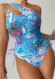 Sexy Print One-Shoulder Slim Fit One Piece Swimsuit