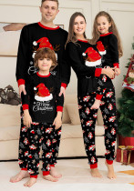 Christmas Family Matching Pajama Set Santa Hat Antlers Letter Print Black Pants Set