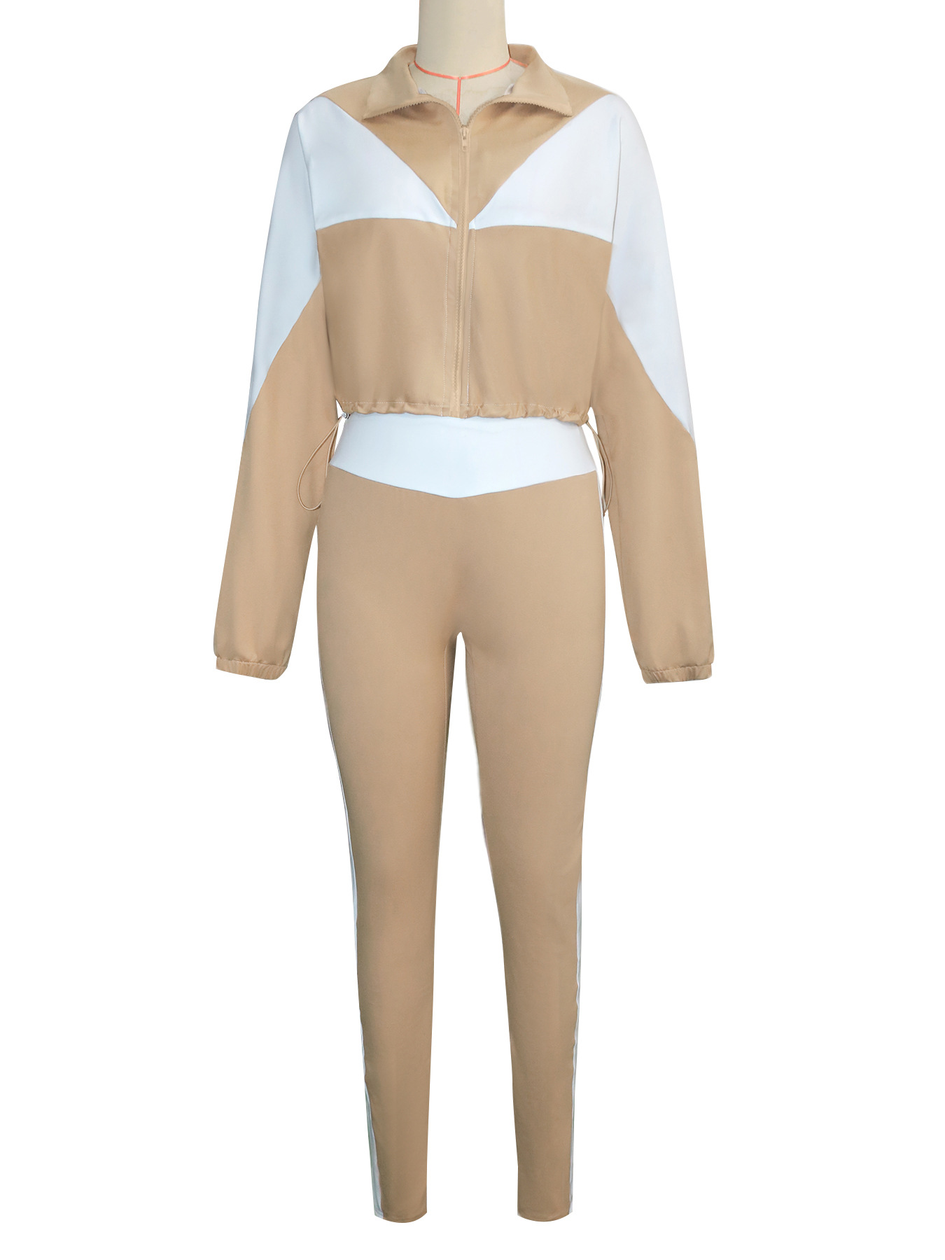 Women's Fashion Color Block Zipper Hoodie and Wide-Leg Elastic Waist Sport Pants Set