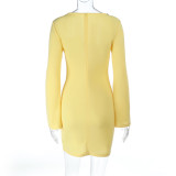 Sparkly Diamonds Square Neck Sexy Long Sleeve Slit Short Dress