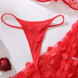 Red Floral See-Through Sheer Shaping Sexy Two-Piece Lingerie Set