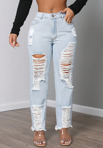 Mid-Rise Fashion Ripped Women's Denim Pants