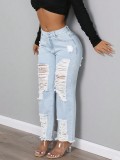 Mid-Rise Fashion Ripped Women's Denim Pants