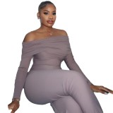 Solid Color Women's Off Shoulder Casual Long Jumpsuit