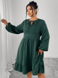 Spring-Autumn Linen Patchwork Puff Sleeves Dress