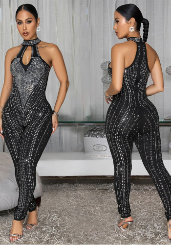 Women Elegant Solid Beaded Jumpsuit