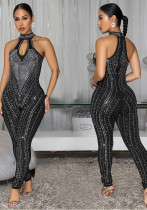Women Elegant Solid Beaded Jumpsuit Women Elegant Solid Beaded Jumpsuit