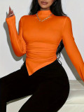Women Autumn/Winter Long-Sleeve Irregular Solid T-Shirt