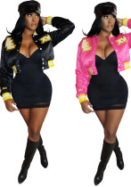 Women Autumn/Winter Ribbed Embroidered Baseball Jacket Women Autumn/Winter Ribbed Embroidered Baseball Jacket