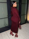 Women Autumn Tassel V-Neck Solid Long-Sleeved Knitting Maxi Dress