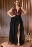 Plus Size Women Prom Embroidered Mesh Patchwork Evening Dress