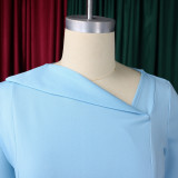 Women Elegant Slash Shoulder Three-Quarter Sleeve Irregular Dress