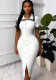 Women Color Block Lace Turndown Collar Knitting Bodycon Dress