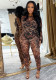 Women Sexy Leopard Print Mesh Print See-Through Jumpsuit