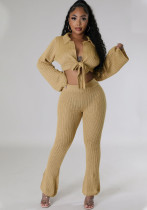 Women Autumn/Winter Casual Long-Sleeved Top and Pant Two-Piece Set