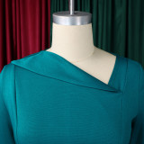 Women Elegant Slash Shoulder Three-Quarter Sleeve Irregular Dress