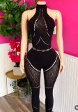 Women Round Neck Sleeveless Hollow-Out Sexy Jumpsuit