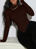Women Autumn/Winter Long-Sleeve Irregular Solid T-Shirt