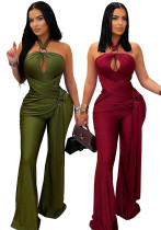 Women Solid Halter Neck Wide-Leg Jumpsuit Women Solid Halter Neck Wide-Leg Jumpsuit