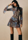 Women Double-Layer Round Neck Mesh Slit Bell Bottom Long-Sleeve Dress