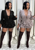 Women Tie-Waist Ruffled Dress Women Tie-Waist Ruffled Dress