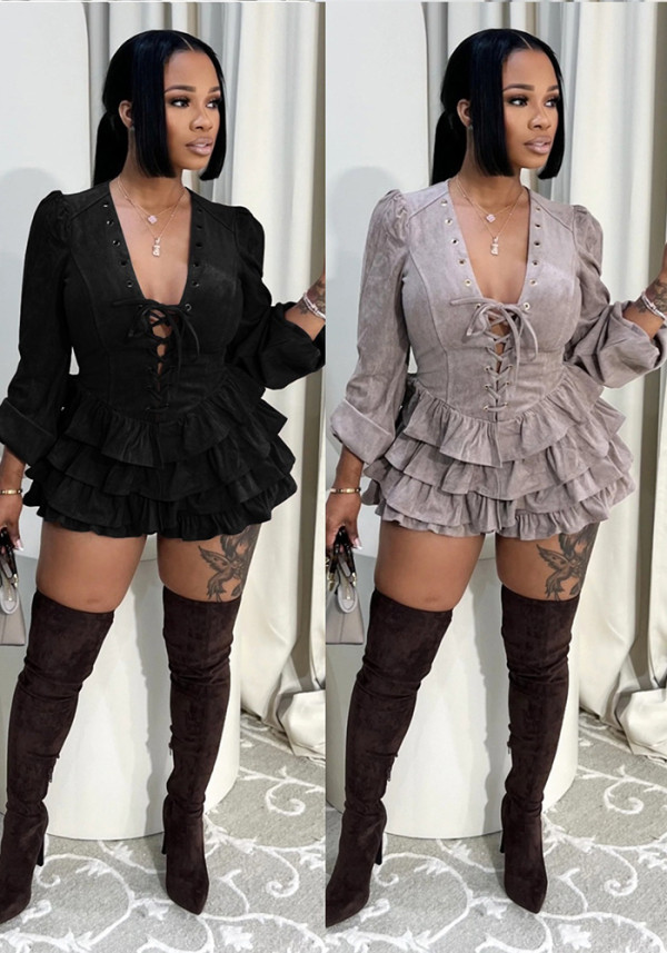 Women Tie-Waist Ruffled Dress