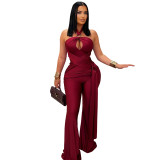 Women Solid Halter Neck Wide-Leg Jumpsuit