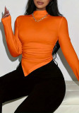 Women Autumn/Winter Long-Sleeve Irregular Solid T-Shirt