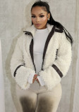 Women Casual Winter Fur Collar Patchwork Pu-Leather Coat