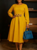 African Women Autumn/Winter Round Neck Long-Sleeved Floral Dress