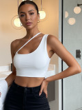 Women White Off-Shoulder Knitting Sleeveless Top T-Shirt